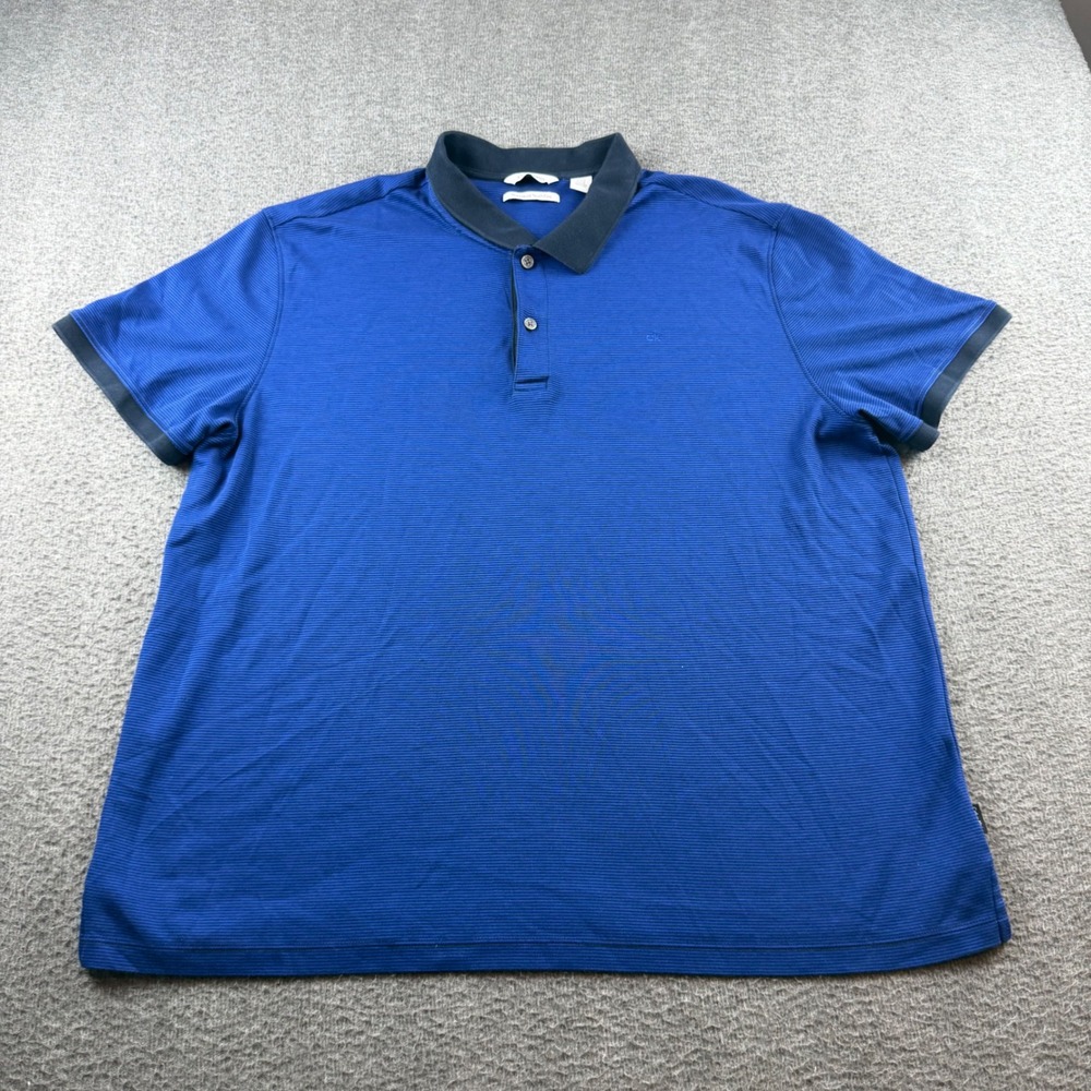 Calvin Klein Liquid Touch Polo Men's XL‎ Blue Striped Short Sleeve Cotton Shirt
